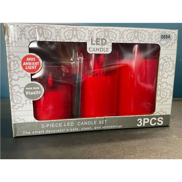 Lot of 1 3PC Red LED Flameless Flickering Candle Set - Brand New