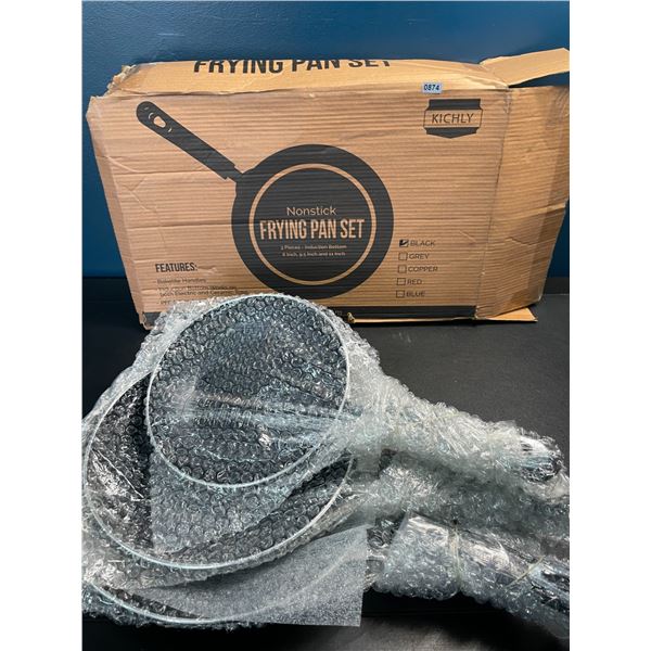 Lot of 1 Kichly Nonstick Frying Pan Set - 3PC Set - Brand New - Black