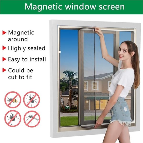 Lot of 2 DIY Adjustable Magnetic Window Screen Kits - Max 56"x35"W Size (143x89cm) - Brand New