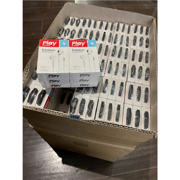 Lot of 1 Box Full of PlayAudio Wired Earphones - 3.5mm Headphone Jack - 360 PCs in box! - BRAND NEW