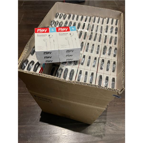 Lot of 1 Box Full of PlayAudio Wired Earphones - 3.5mm Headphone Jack - 360 PCs in box! - BRAND NEW