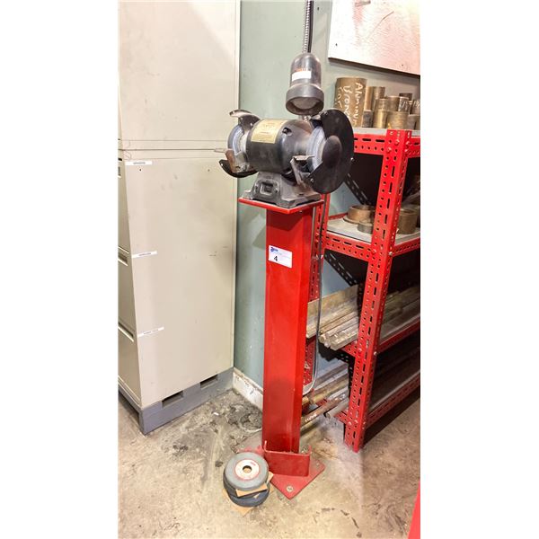 YY 6" BENCH GRINDER ON STEEL PEDESTAL STAND WITH 3 ADDITIONAL GRINDING WHEELS