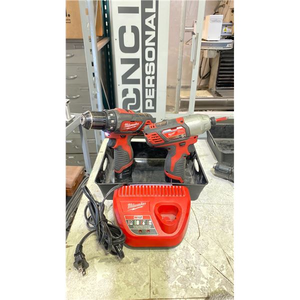 MILWAUKEE CORDLESS IMPACT DRILL & DRIVER SET WITH 2 BATTERIES + CHARGER