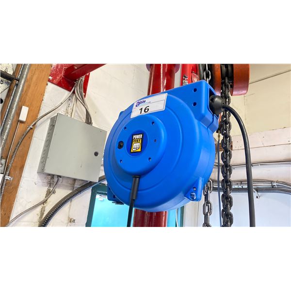 2 WALL MOUNT ELECTRICAL CORD REELERS - 1:POWERFIST 40' & 1: RED REELER 25'