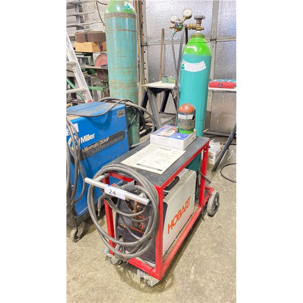 HOBART HANDLER 175 MIG WELDER WITH A H-10 GUN ON RED MOBILE CART * TANK INCLUDED *