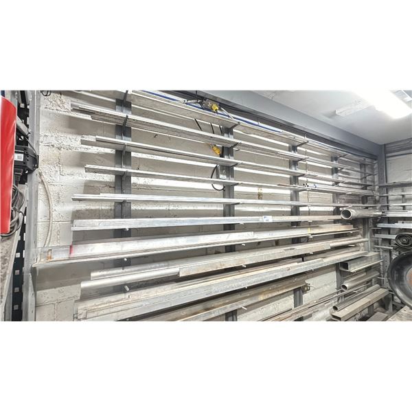 LARGE ASSORTMENT OF ALUMINUM STOCK MATERIAL -  FLAT BAR, ROUND BAR, SQUARE MATERIAL, ASSORTED SIZES