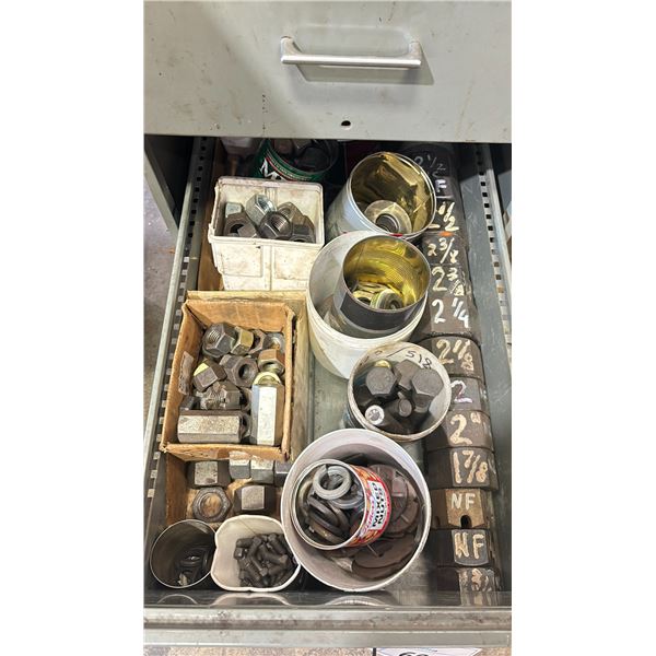 GAUGE NUT SET FOR THREADING WITH ASSORTED LARGE NUTS, BOLTS & WASHERS