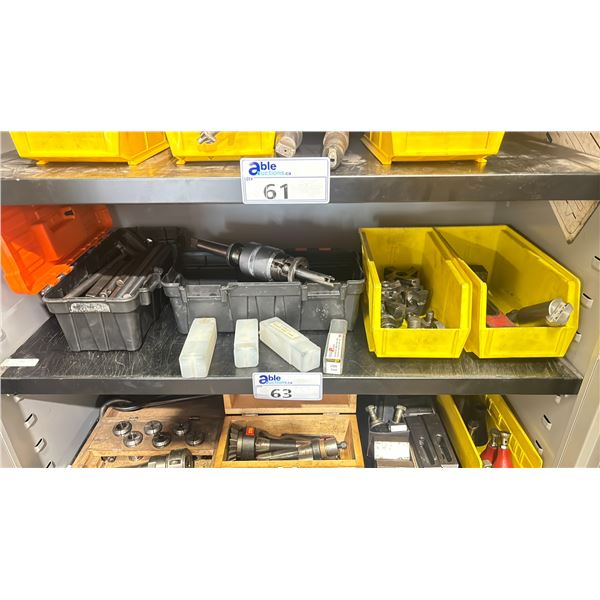 SHELF OF MILLING PARTS - CUTTERS, FACE MILLS, GROOVING TOOL, & BORING BARS