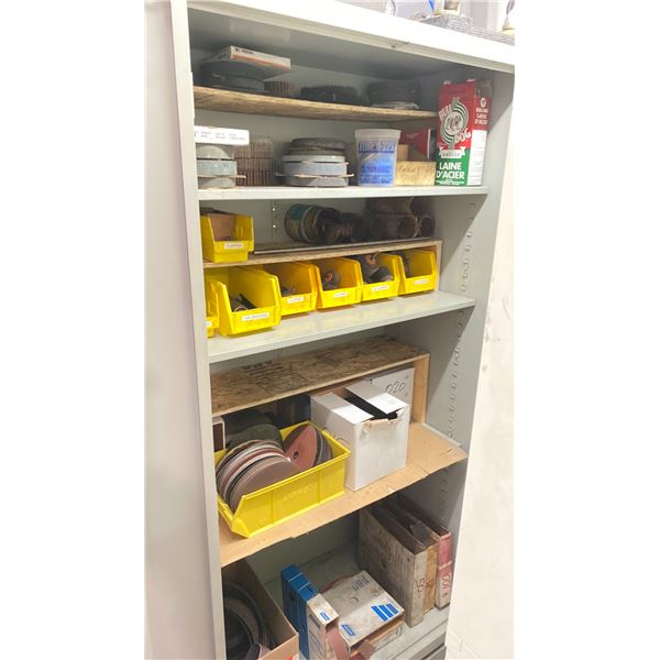 GLOBAL METAL 2 DOOR GREY STORAGE CABINET WITH CONTENTS - ASSORTED ABRASIVE WHEELS, BRUSHES,