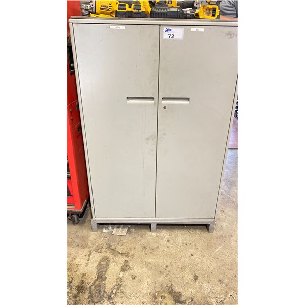 GREY METAL 2 DOOR STORAGE CABINET - APPROX. 4'H X 3'W X 1.5'D ** CONTENTS NOT INCLUDED + LAST DAY
