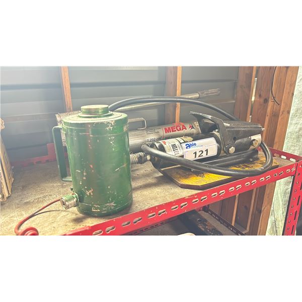 POWERFIST AIR HYDRAULIC PUMP WITH JACK, MEGA HYDRAULIC HAND PUMP & GREEN HYDRAULIC JACK