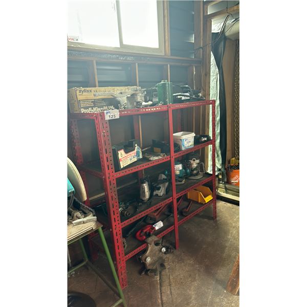 RED SHELVING UNIT - APPROX. 4'L X 4'H X 1.5'W * CONTENTS NOT INCLUDED *
