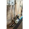 Image 2 : GROUP OF ASSORTED YARD/GARDEN ITEMS - CHAIN LINK FENCING, SHOVELS, BROOMS, PRESSURE SPRAYER, 2