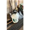 Image 3 : GROUP OF ASSORTED YARD/GARDEN ITEMS - CHAIN LINK FENCING, SHOVELS, BROOMS, PRESSURE SPRAYER, 2