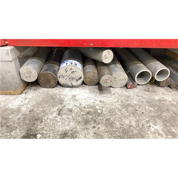 GROUP OF ASSORTED SOLID ROUND STOCK - ALUMINUM & STEEL MOST LENGTHS UNDER 1.5' ( APPROX. 15 PCS )
