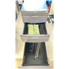 Image 3 : ROLLING GREY METAL 3 DRAWER STORAGE CABINET WITH CONTENTS