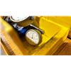 Image 3 : YELLOW PLASTIC BIN OF 5 ASSORTED DIAL GAUGES -  ( TECLOCK, MITUTOYO, FEDERAL TESTMASTER,