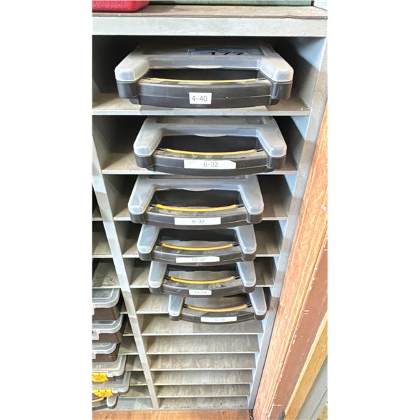 GROUP OF 6 PLASTIC ORGANIZERS WITH CONTENTS - SMALL STEEL FASTENERS & MACHINE SCREWS