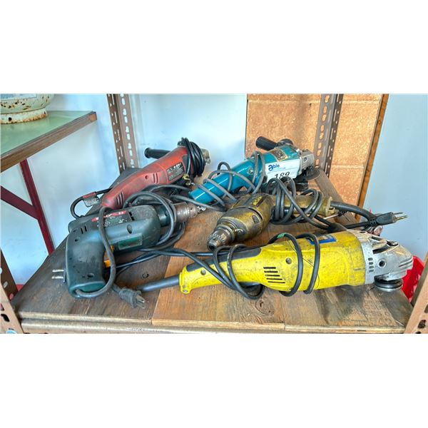GROUP OF 5 CORDED POWER TOOLS - BLACK & DECKER, MAKITA, DEWALT, BOSCH & POWERFIST