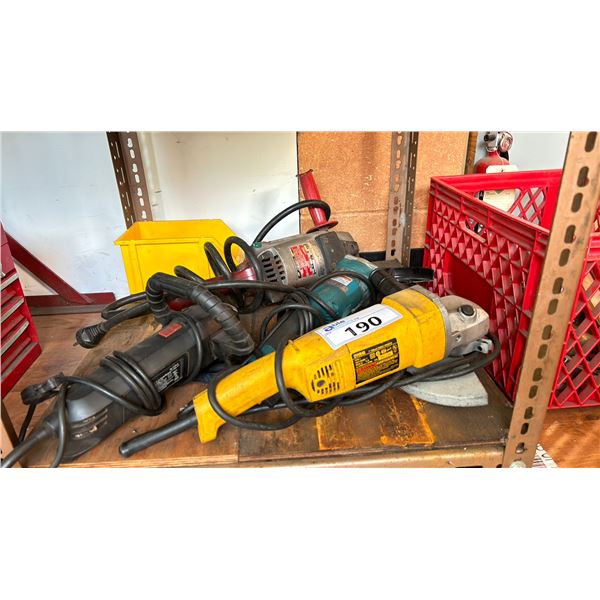 GROUP OF 4 CORDED POWER TOOLS - MILWAUKEE, DEWALT, MAKITA & JOBMATE
