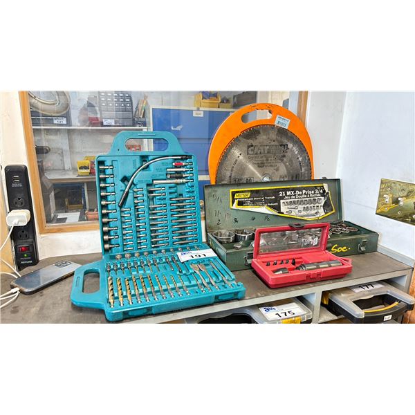DRILL & DRIVER SET, LARGE SOCKET SET, IMPACT TOOL SET & 14" SAW BLADE