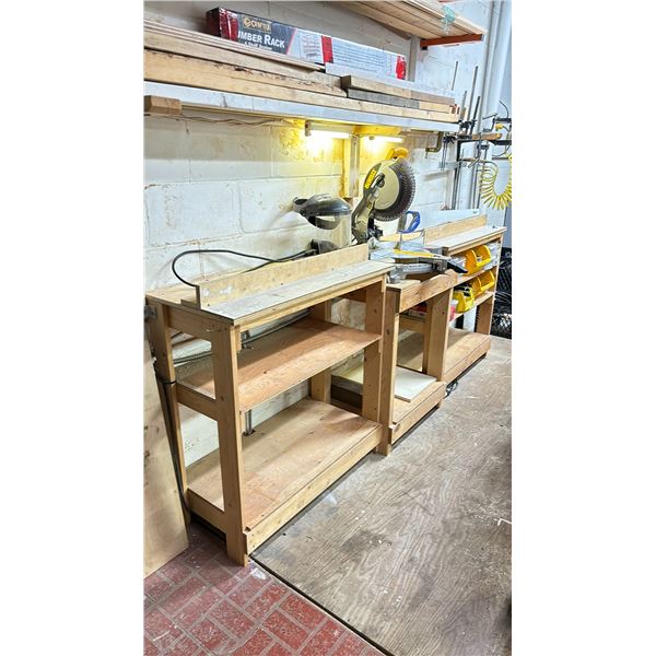 DEWALT DW713 COMPOUND MITER SAW WITH 8'L WOODEN SAW BENCH  * CONTENTS OF BENCH NOT INCLUDED *