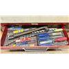 Image 3 : 2 DRAWER RED METAL TOOL BOX WITH CONTENTS & TWO PLASTIC ORGANIZER CASES FILLED WITH ASSORTED SCREWS