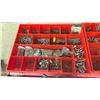 Image 6 : 2 DRAWER RED METAL TOOL BOX WITH CONTENTS & TWO PLASTIC ORGANIZER CASES FILLED WITH ASSORTED SCREWS