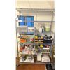 Image 1 : SEVILLE 6 SHELF COMMERCIAL SHELVING CHROME FINISH MOBILE RACK WITH ASSORTED PAINTS, AIR BRUSH GUN,