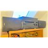 Image 2 : APPROX. 5'H BOOKSHELF WITH ASSORTED HOME AUDIO SPEAKERS, A VINTAGE TRUMPET WITH CASE & YAMAHA HOME