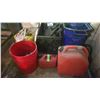 Image 2 : MISCELLANEOUS LOT OF JERRY CANS, GLASS CARBOY, BUCKET PLAY SAND, RAKE & CRATE OF ASSORTED BRUSHES