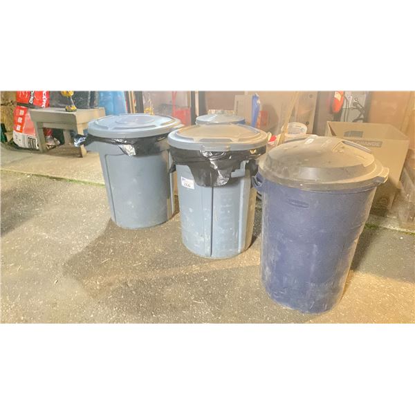 3 ASSORTED WASTE RECEPTACLES - BRUTE/ RUBBERMAID