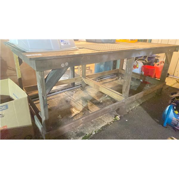 LARGE WOODEN WORK TABLE - APPROX. 8'W X 4'D X 3'H