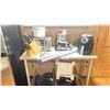 Image 1 : WHITE COUNTER HEIGHT TABLE FILLED WITH SMALL KITCHEN APPLIANCES - WHIRLPOOL INDUCTION COOKTOP,