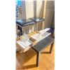 Image 2 : PAIR OF CHROME/ BLACK UPHOLSTERED BAR STOOLS, RUBBERMAID WALL SHELVING UNIT & CONTEMPORARY BLACK