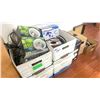Image 1 : LOT OF ASSORTED ELECTRICAL - APPROX. 8 BOXES OF POWER CORDS, ELECTRICAL BOXES, LIGHT FIXTURES,