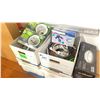 Image 4 : LOT OF ASSORTED ELECTRICAL - APPROX. 8 BOXES OF POWER CORDS, ELECTRICAL BOXES, LIGHT FIXTURES,