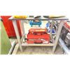 Image 8 : PAIR FOLDING SAWHORSES WITH WOOD TABLE TOP & ALUMINIUM FRAMED WOOD TOP WORK TABLE