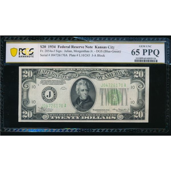 1934 $20 Kansas City FRN PCGS 65PPQ