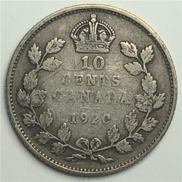 Canadian .10 Cent Dime 1920 VF