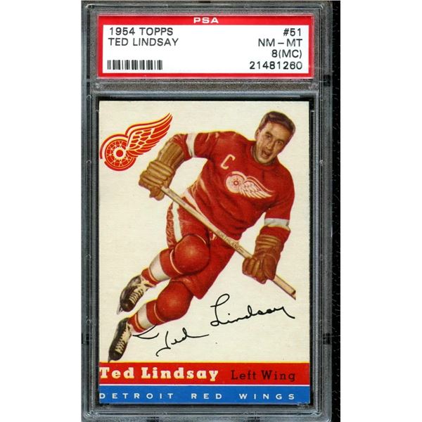 1954-55 Topps #51 Ted Lindsay (PSA 8 mc)