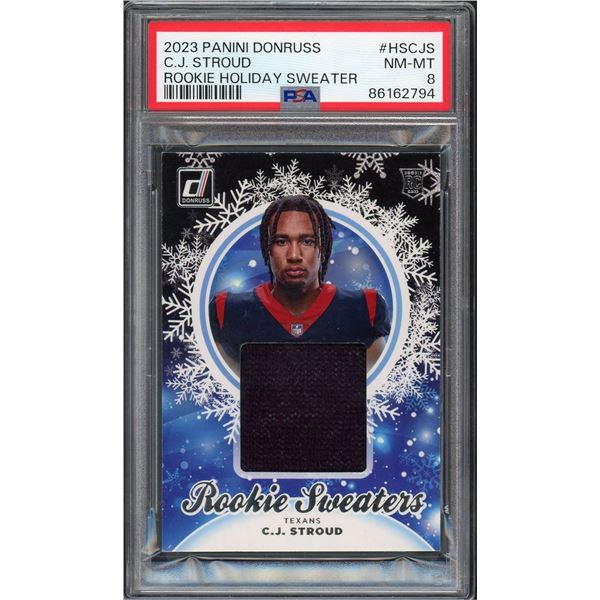 2023 Panini Donruss CJ Stroud rookie holiday sweater - PSA 8