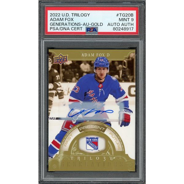 2022 Upper Deck Trilogy Adam Fox - Gold Autograph #3/10 - PSA 9