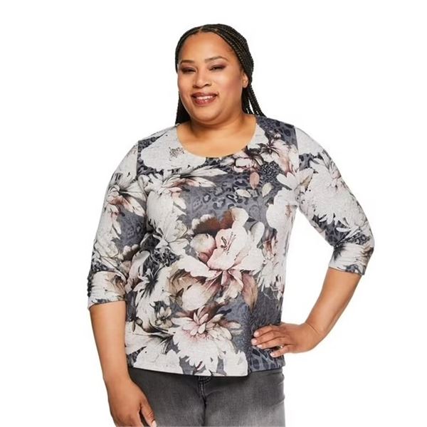 NEW IYLA PLUS 3/4 SLEEVE TOP SIZE 4X IN A FLEURAL
