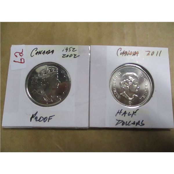 1952 - 2002 & 2011 PROOF CANADA HALF DOLLARS