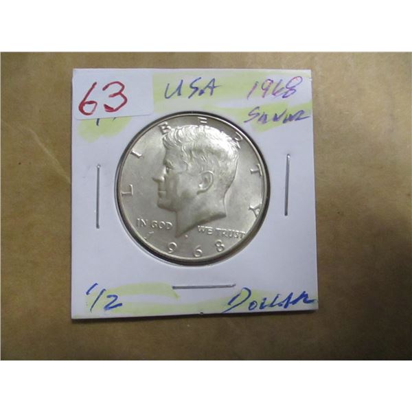 1968 USA KENNEDY SILVER HALF DOLLAR