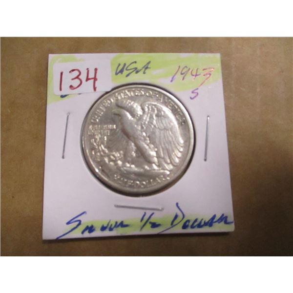 1943S USA WALKING LIBERTY SILVER HALF DOLLAR