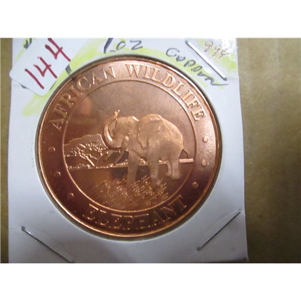 1 OZ 999 FINE COPPER AFRICAN ELEPHANT WILDLIFE COIN