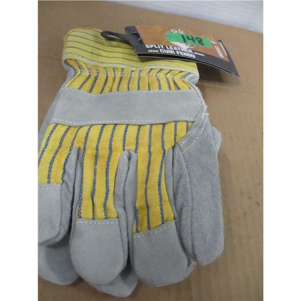 STORE CLOSE-OUT/NEW:  SPLIT LEATHER GLOVES (SIZE LARGE) - PAIR