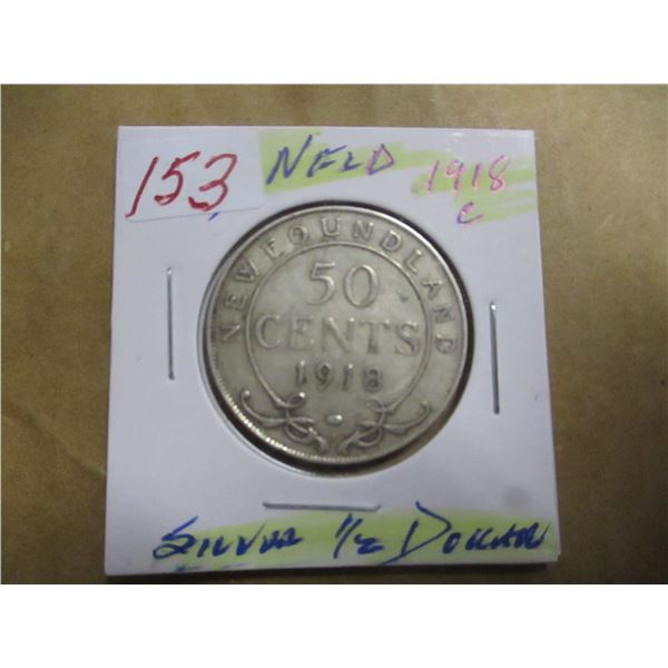 1918C NEWFOUNDLAND KING GEORGE V SILVER HALF DOLLAR